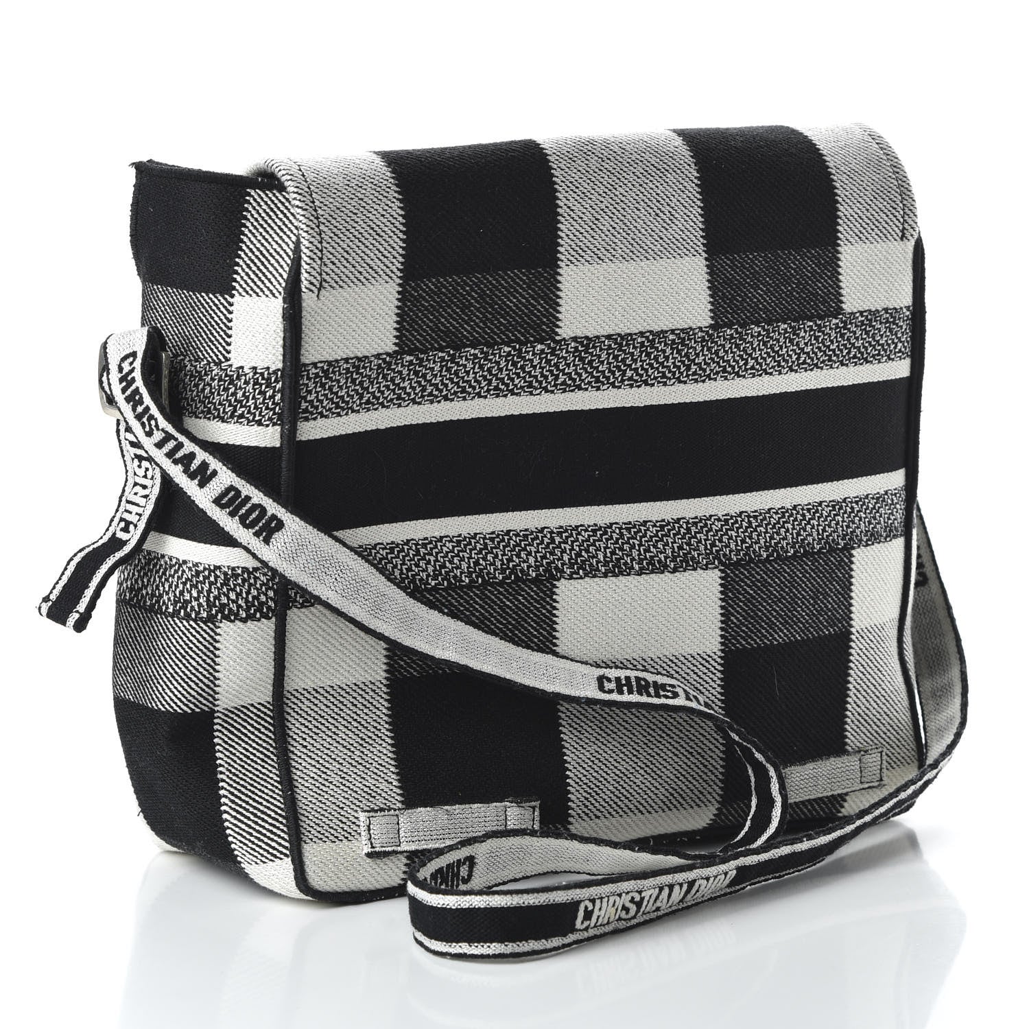 Christian Dior Canvas Tartan Diorcamp Messenger Black White 3 of 8