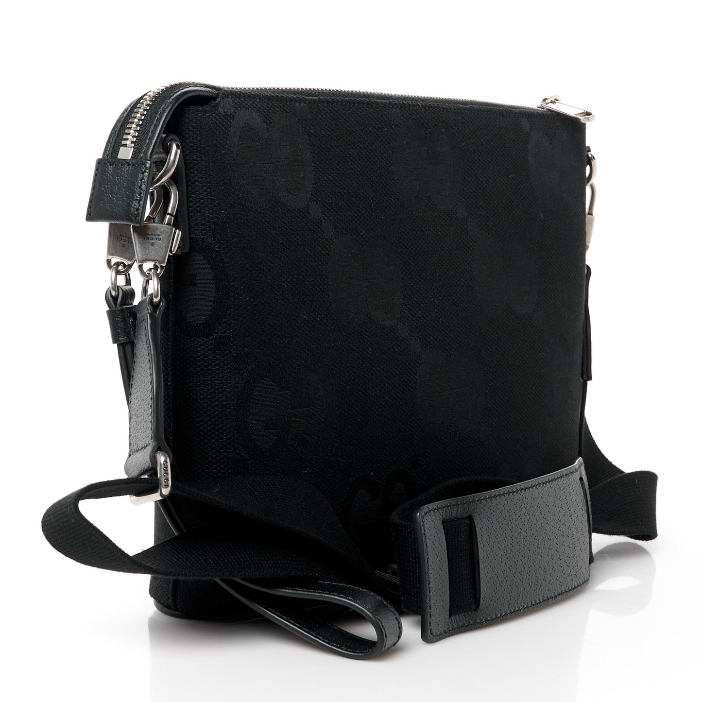 Monogram Jumbo GG Textured Dollar Calfskin Wristlet Messenger Bag Black