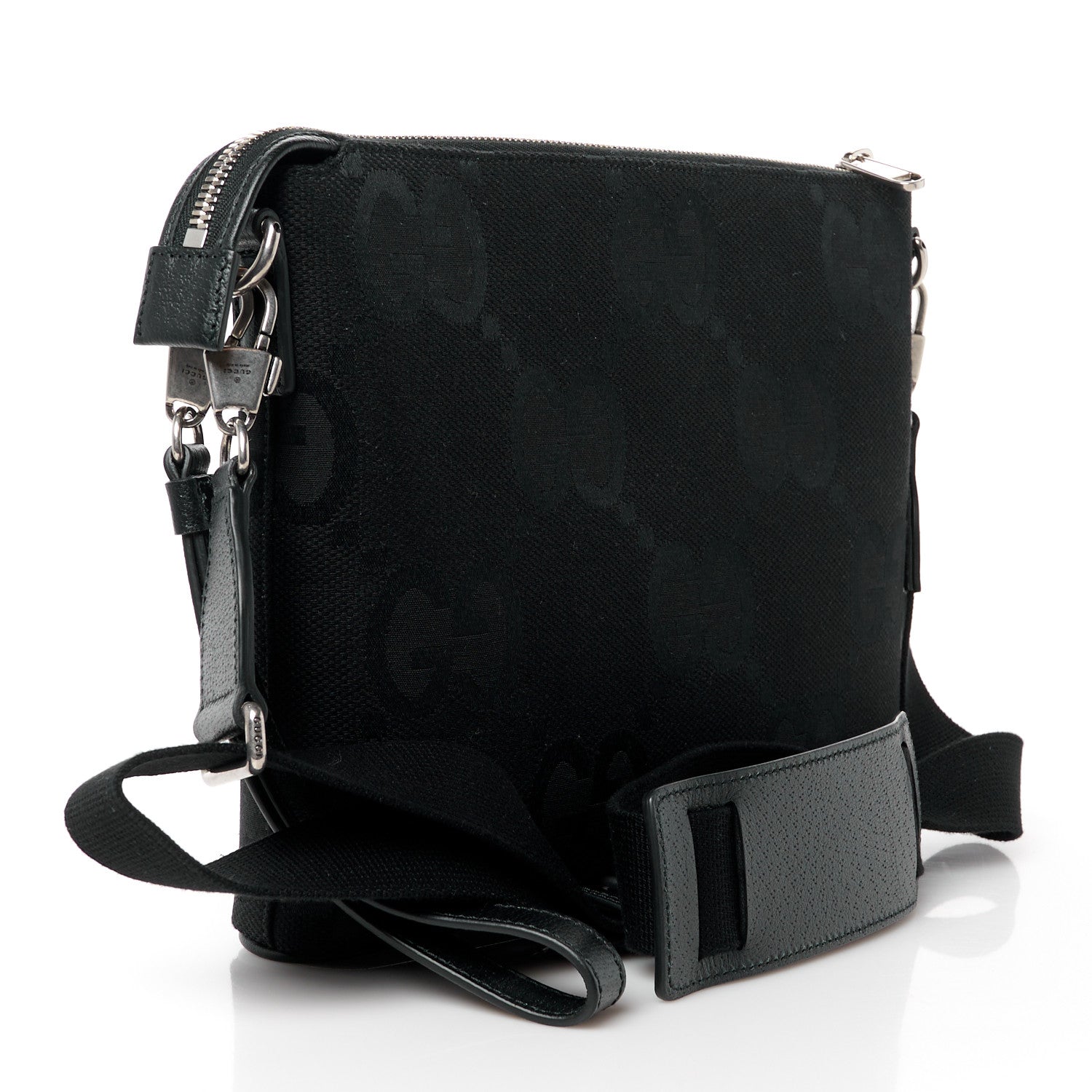 Gucci Monogram Jumbo GG Textured Dollar Calfskin Wristlet Messenger Bag Black 3 of 12