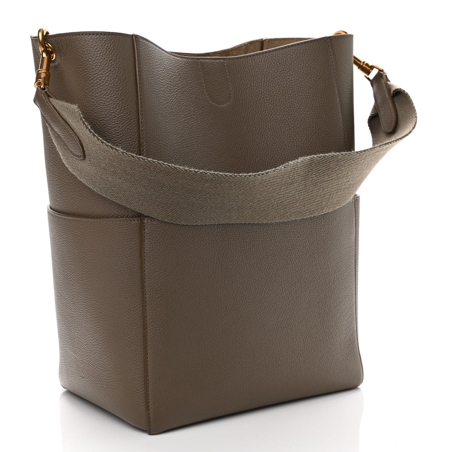 Soft Grained Calfskin Sangle Bucket Bag Taupe