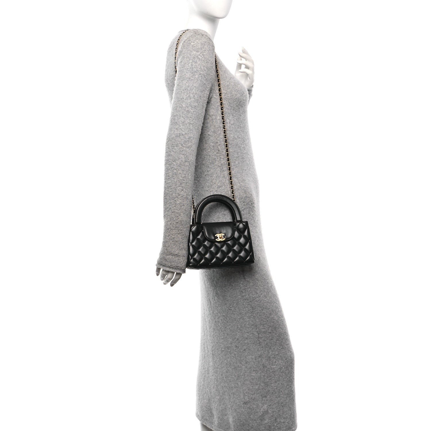 Chanel Shiny Aged Calfskin Quilted Nano Kelly Shopper Black 2 of 10