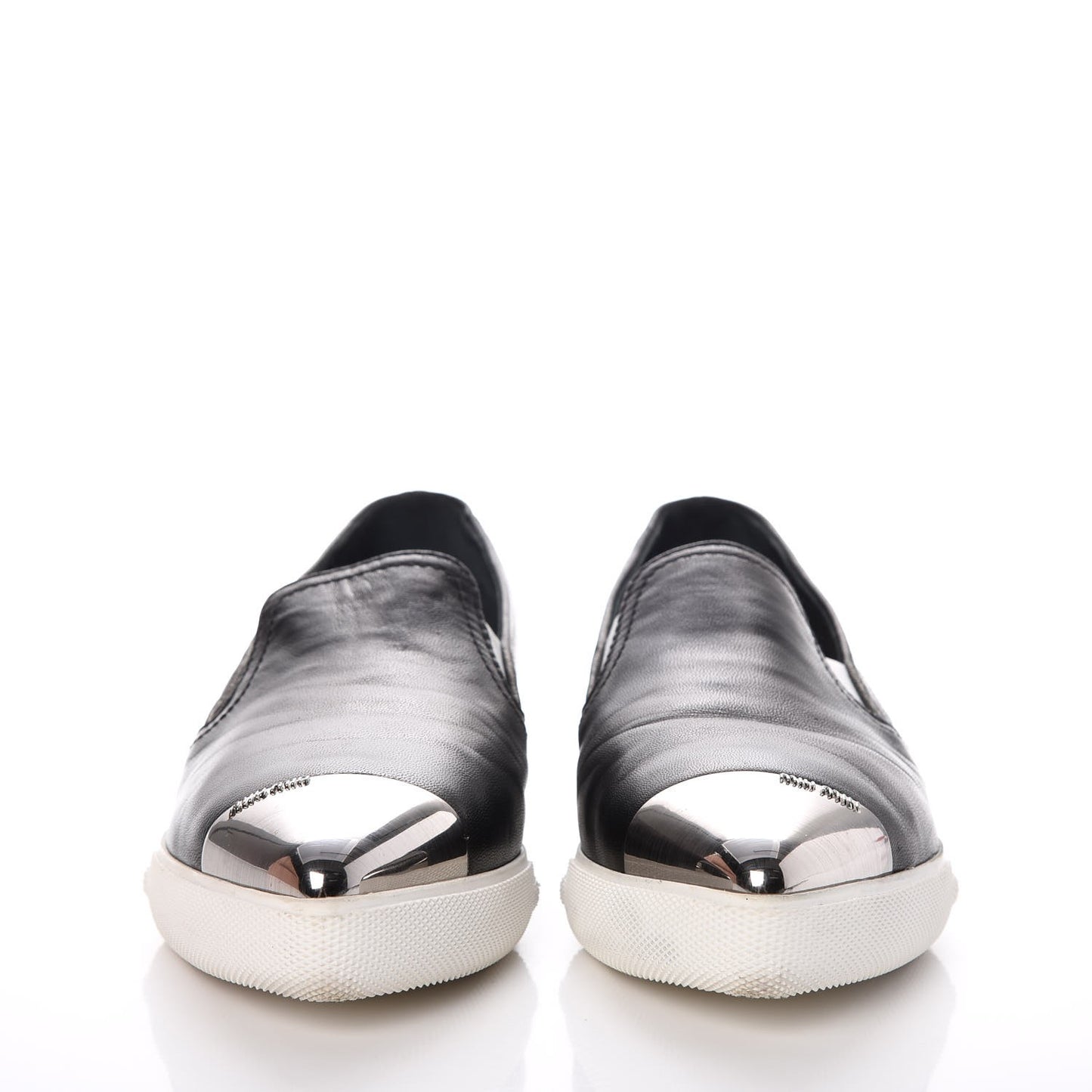 Nappa Metal Cap Toe Slip On Sneakers 36 Black Silver