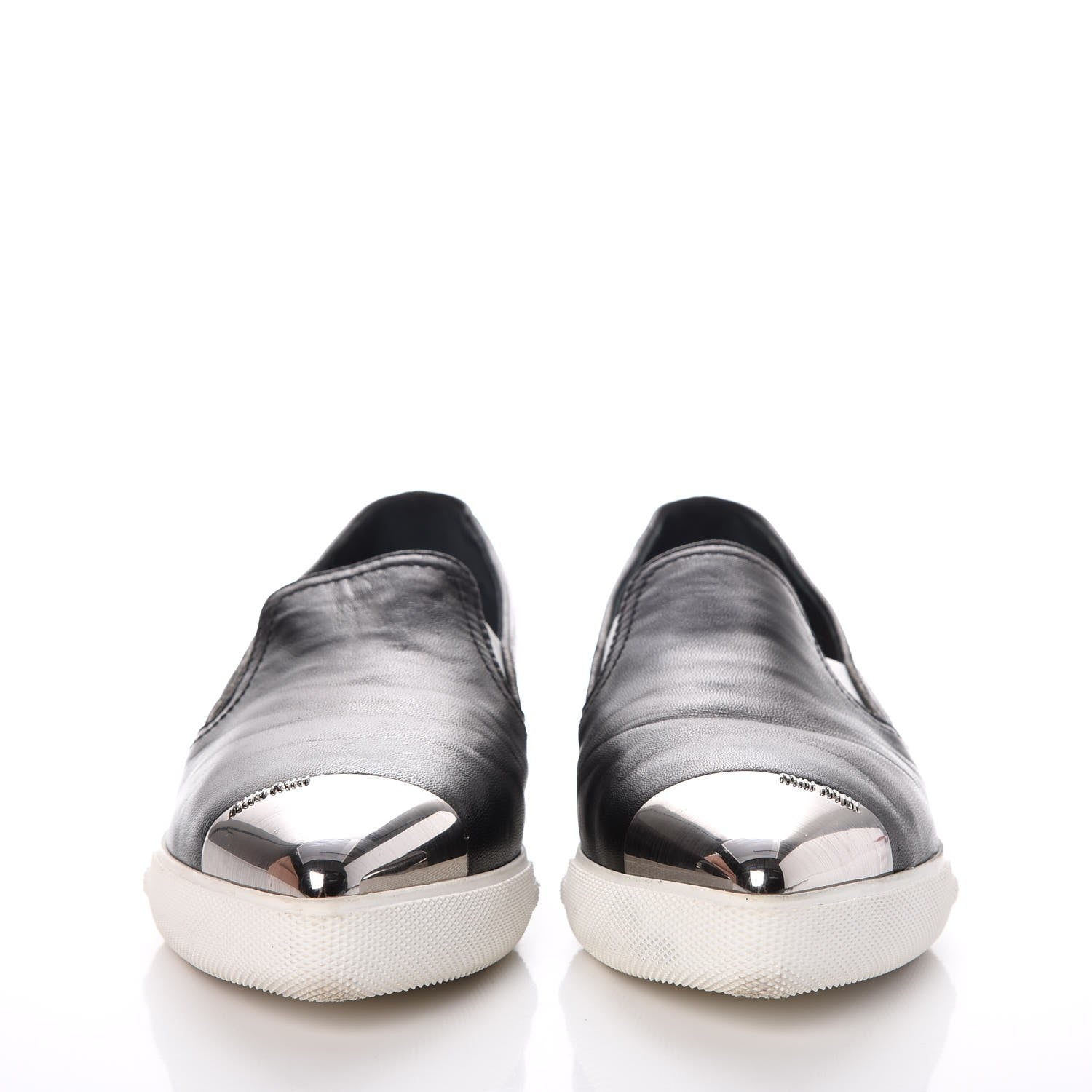 Miu Miu Nappa Metal Cap Toe Slip On Sneakers 36 Black Silver 2 of 14