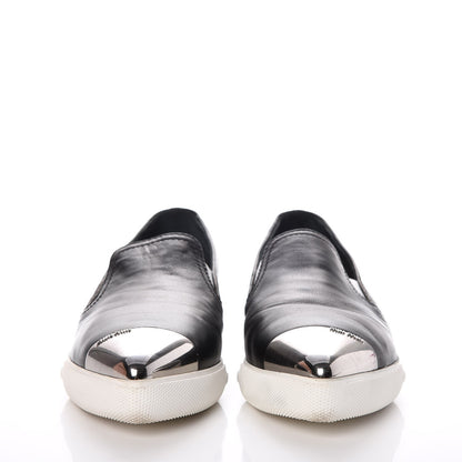 Miu Miu Nappa Metal Cap Toe Slip On Sneakers 36 Black Silver 2 of 14