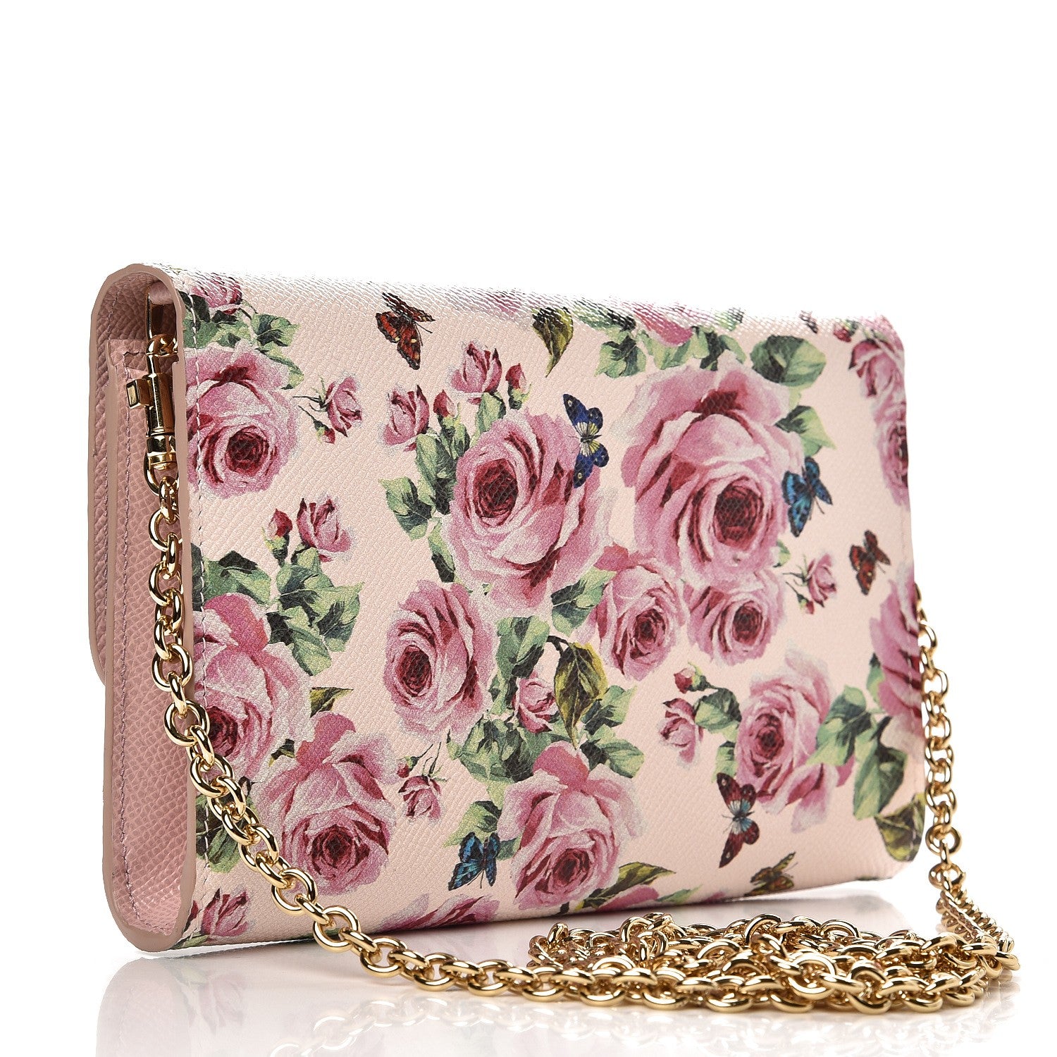 Dolce & Gabbana Dauphine Rose Print Wallet On Chain Pink 3 of 7