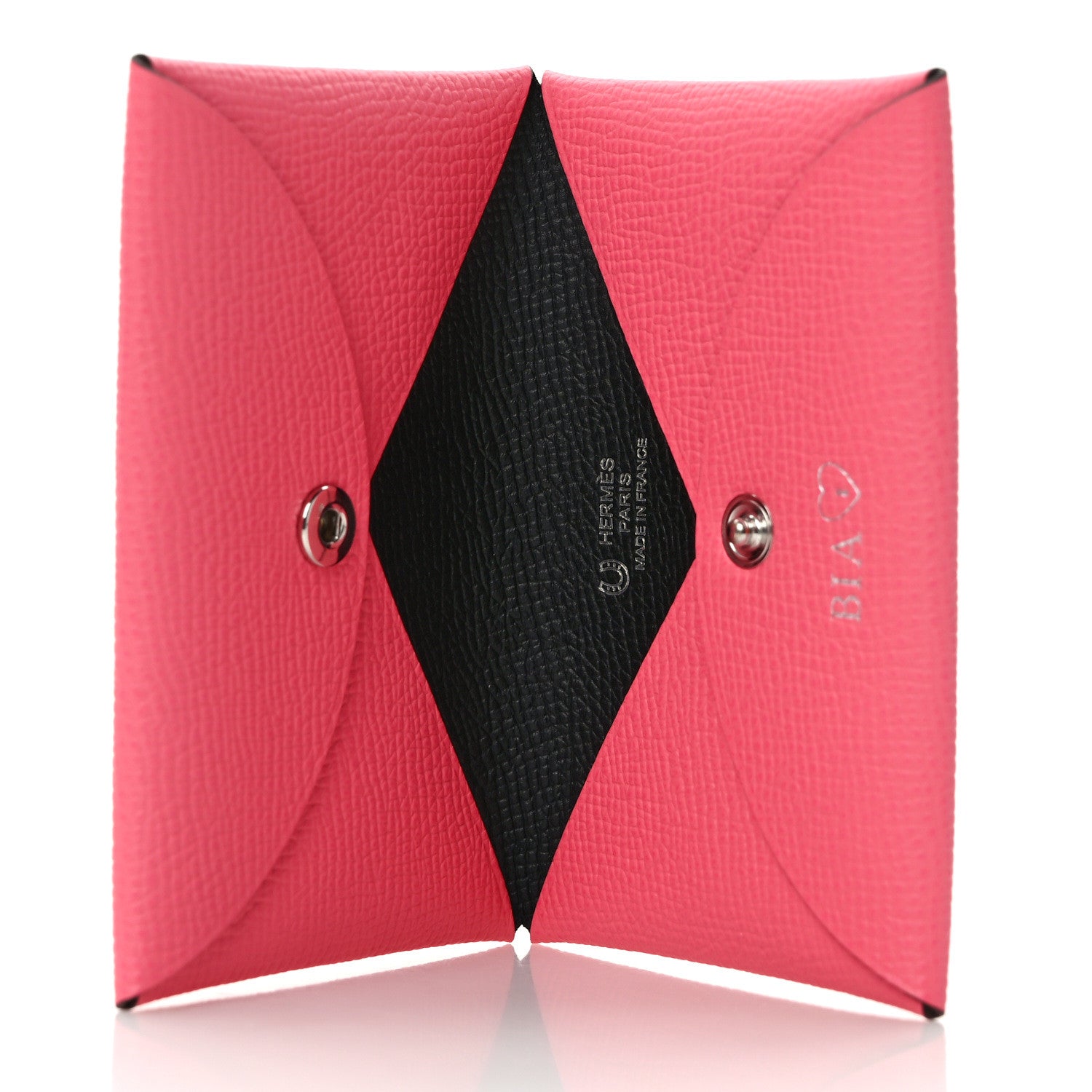 Hermes Epsom Horseshoe Calvi Card Case Rose Azalee Black 5 of 8