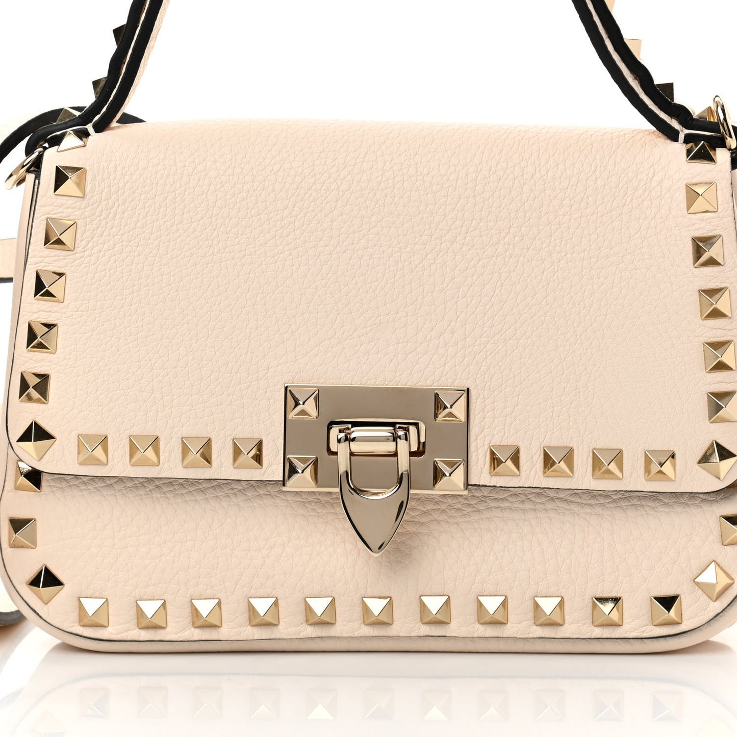 Grainy Calfskin Small Rockstud Top Handle Bag Light Ivory