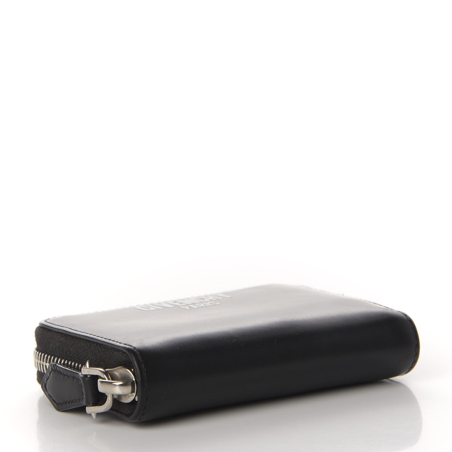 Calfskin Logo Print Mini Zip Wallet Black