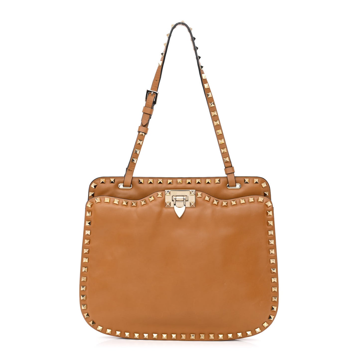 Vitello Rockstud Shoulder Satchel Light Cuir