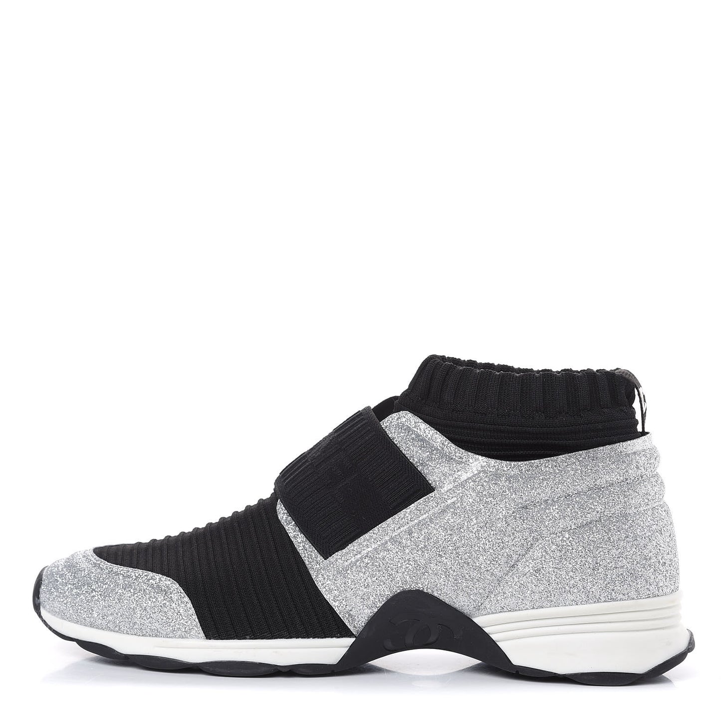 Glitter Stretch Fabric CC Sneakers 40 Black Silver