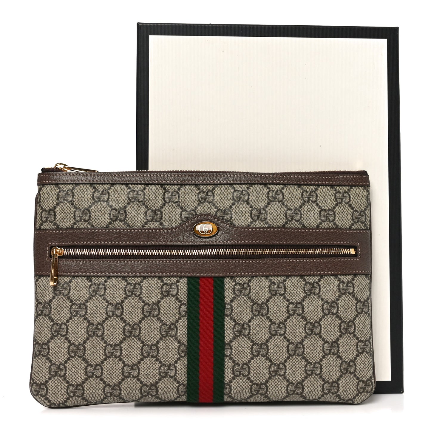 GG Supreme Monogram Large Ophidia Pouch Clutch Brown