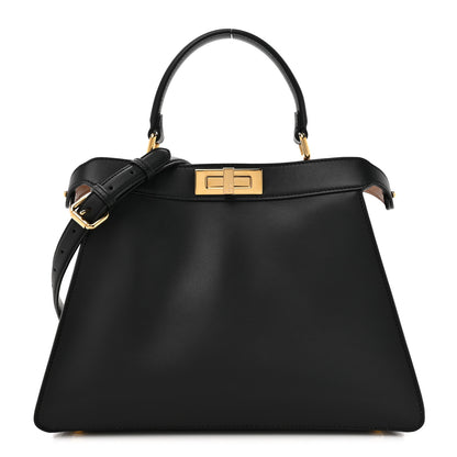 Fendi Vitello Seta Shiny Nappa Medium Peekaboo I SEE U Satchel Black Light Rose 1 of 12