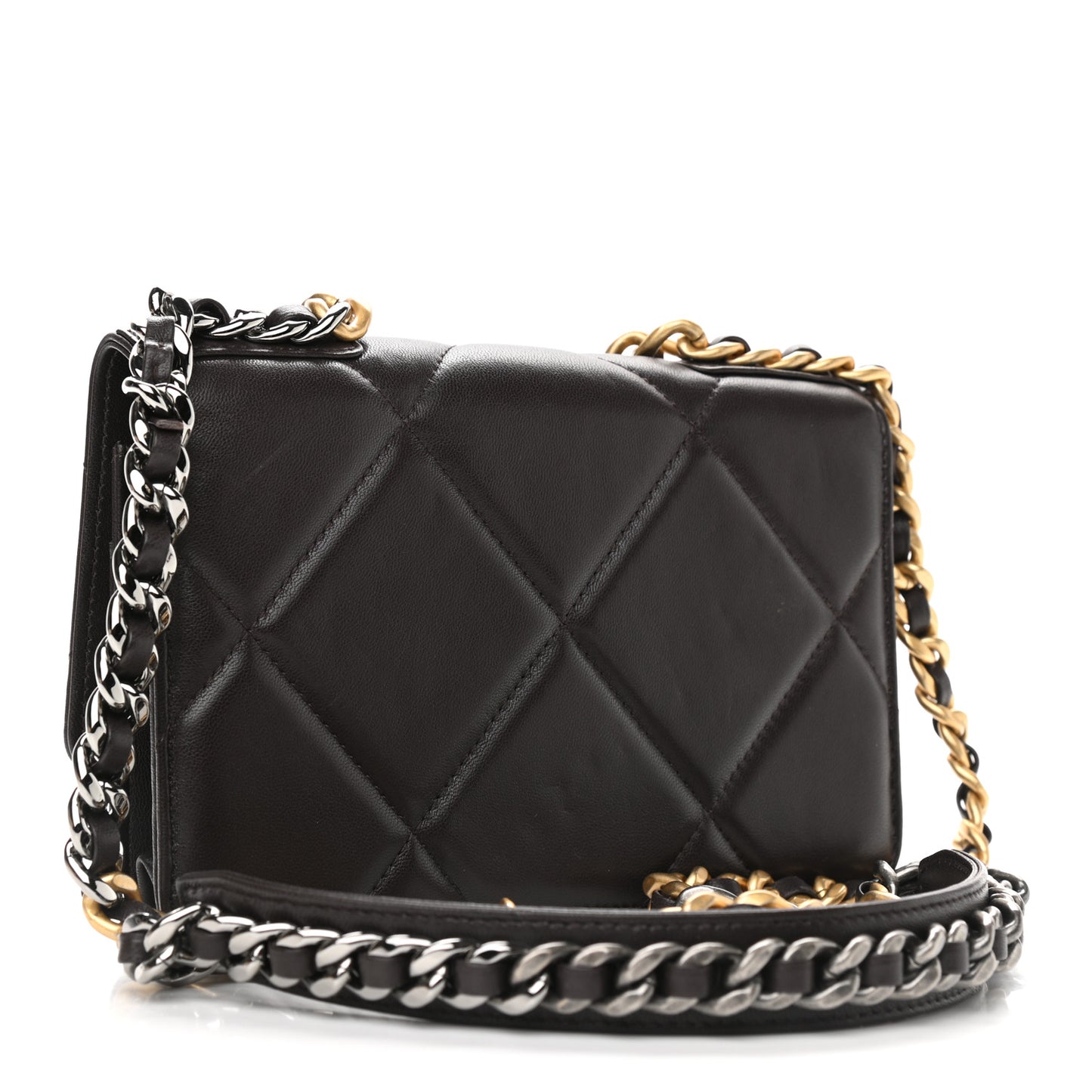 Lambskin Quilted Chanel 19 Wallet On Chain WOC Dark Brown