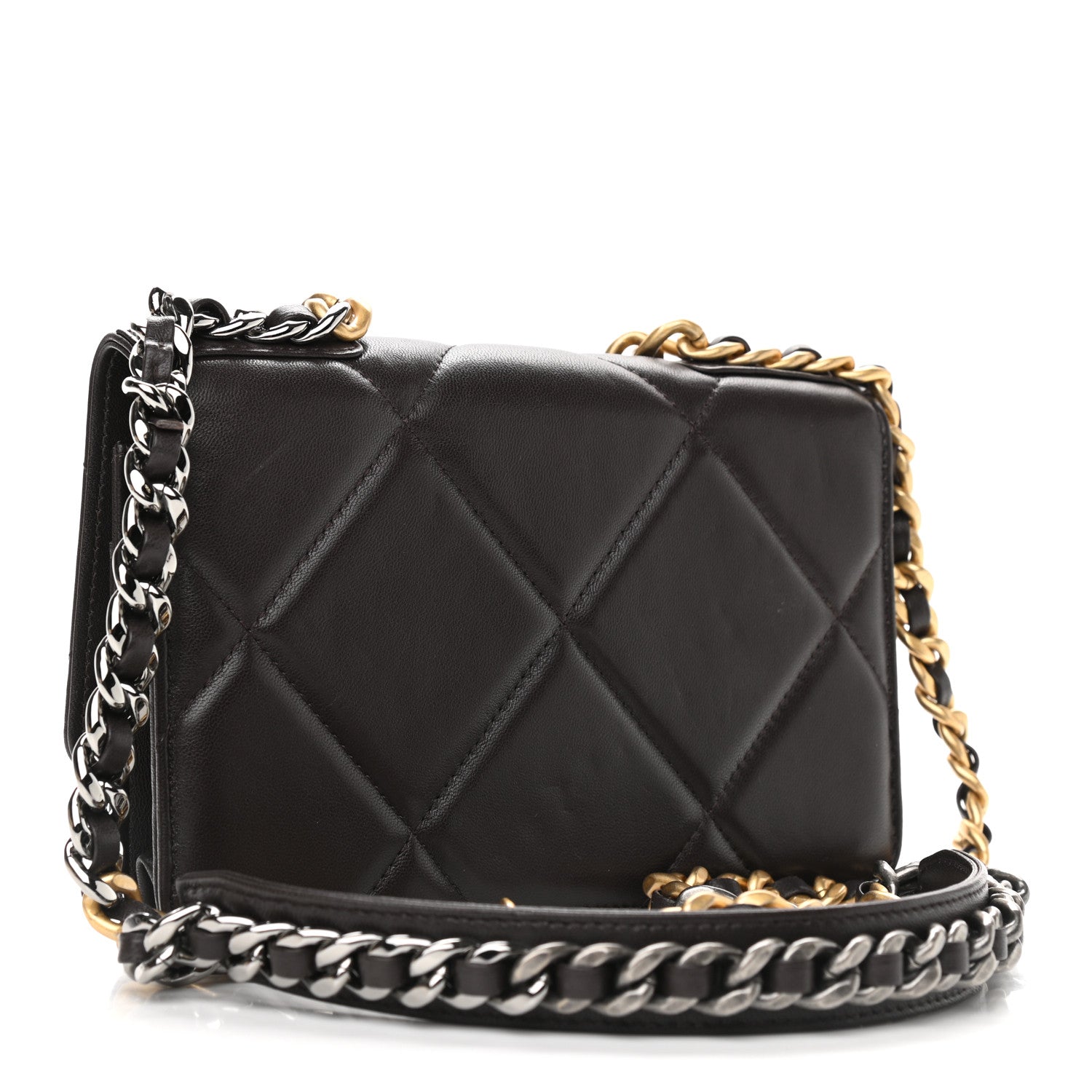 Chanel Lambskin Quilted Chanel 19 Wallet On Chain WOC Dark Brown 3 of 10