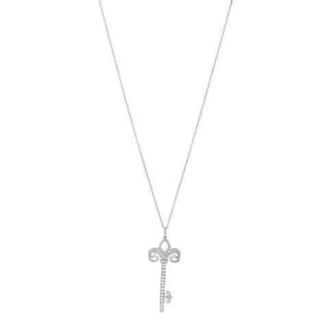 Platinum Diamond .37ct Fleur De Lis Key Pendant Necklace