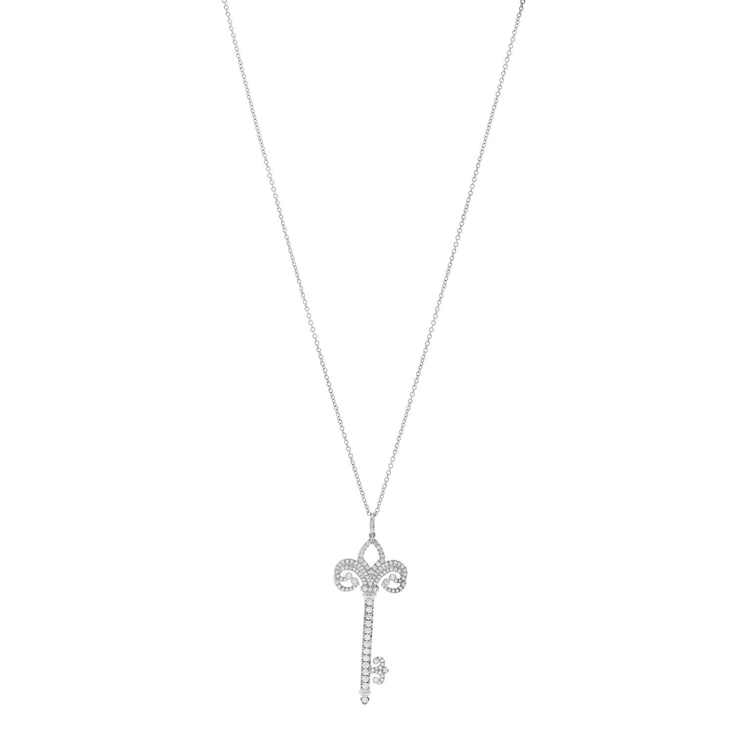 Platinum Diamond .37ct Fleur De Lis Key Pendant Necklace