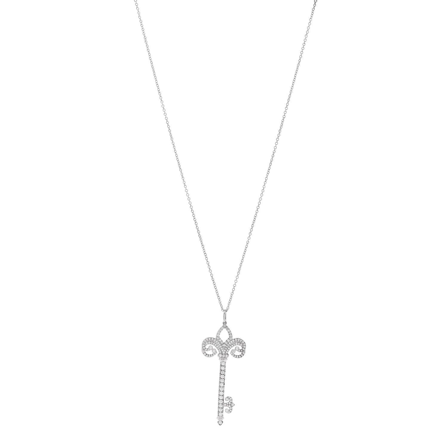 Tiffany Platinum Diamond .37ct Fleur De Lis Key Pendant Necklace 1 of 7