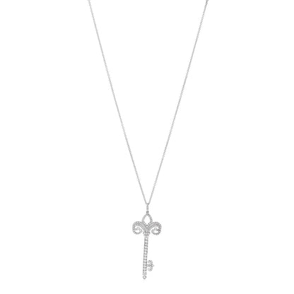 Tiffany Platinum Diamond .37ct Fleur De Lis Key Pendant Necklace 1 of 7