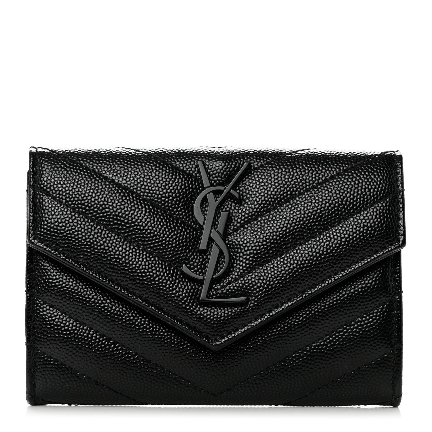 Saint Laurent Grain De Poudre Matelasse Chevron Small Monochrome Monogram Envelope Wallet Black 1 of 8