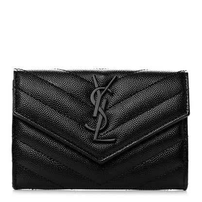 Saint Laurent Grain De Poudre Matelasse Chevron Small Monochrome Monogram Envelope Wallet Black 1 of 8