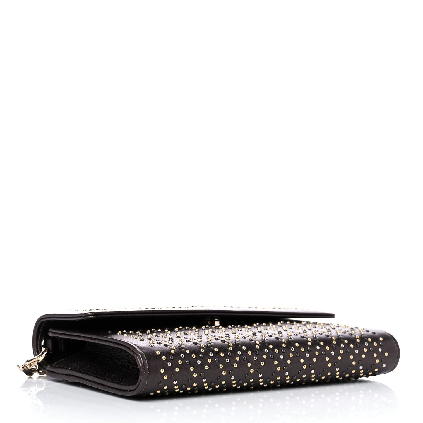 Lambskin Studded Wallet on Removable Chain Bronze