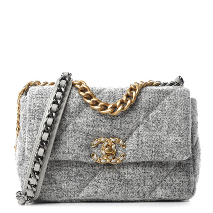 Chanel Tweed Quilted Medium Chanel 19 Flap Grey Ecru 1 of 11