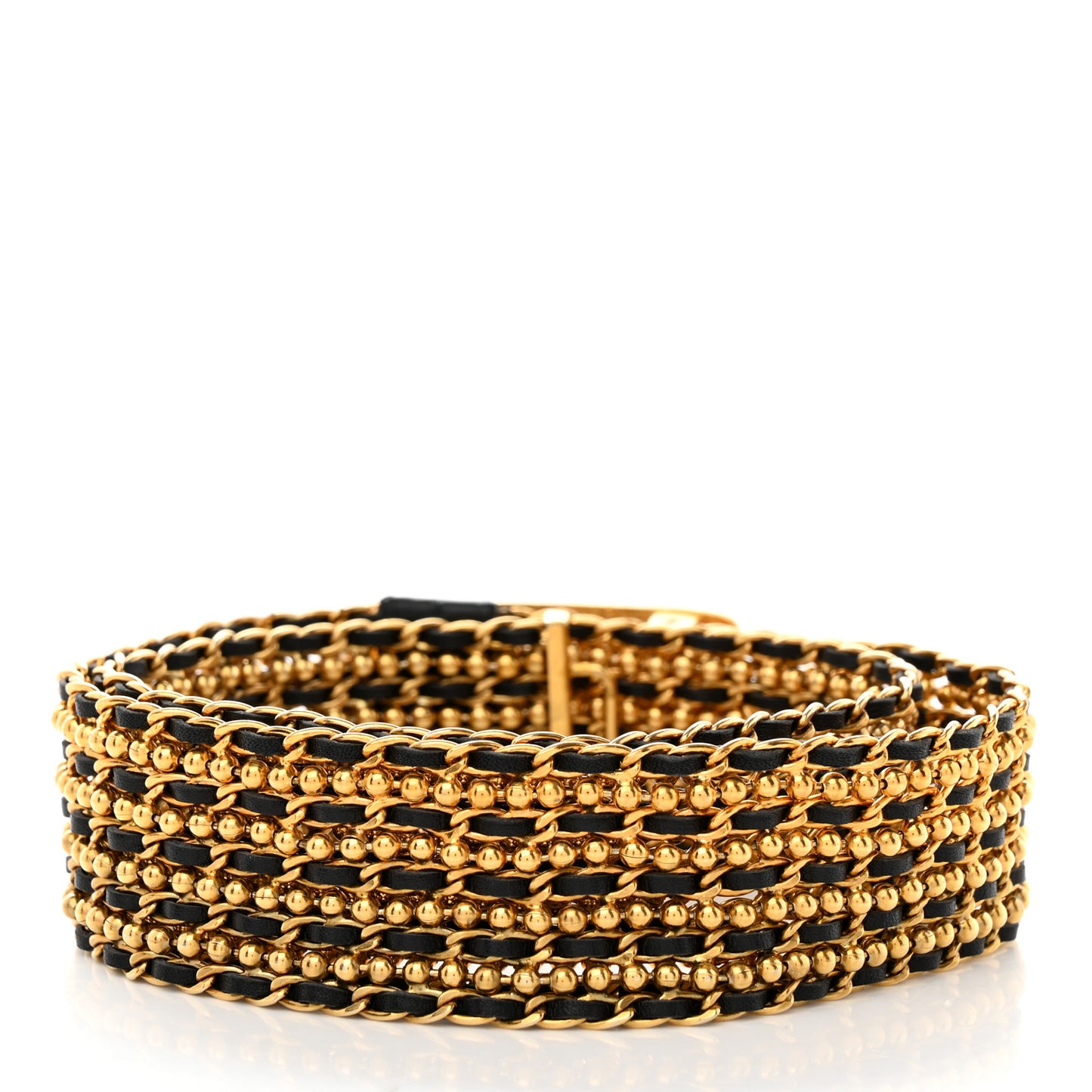 Lambskin Chain Logo Belt Black Gold