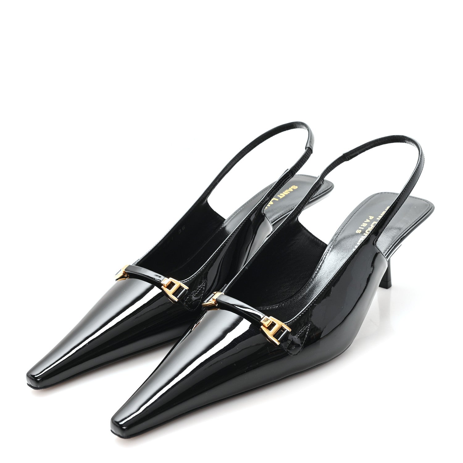 Saint Laurent Patent Bade Slingback Pumps 36 Black 4 of 10