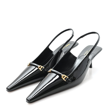 Saint Laurent Patent Bade Slingback Pumps 36 Black 4 of 10