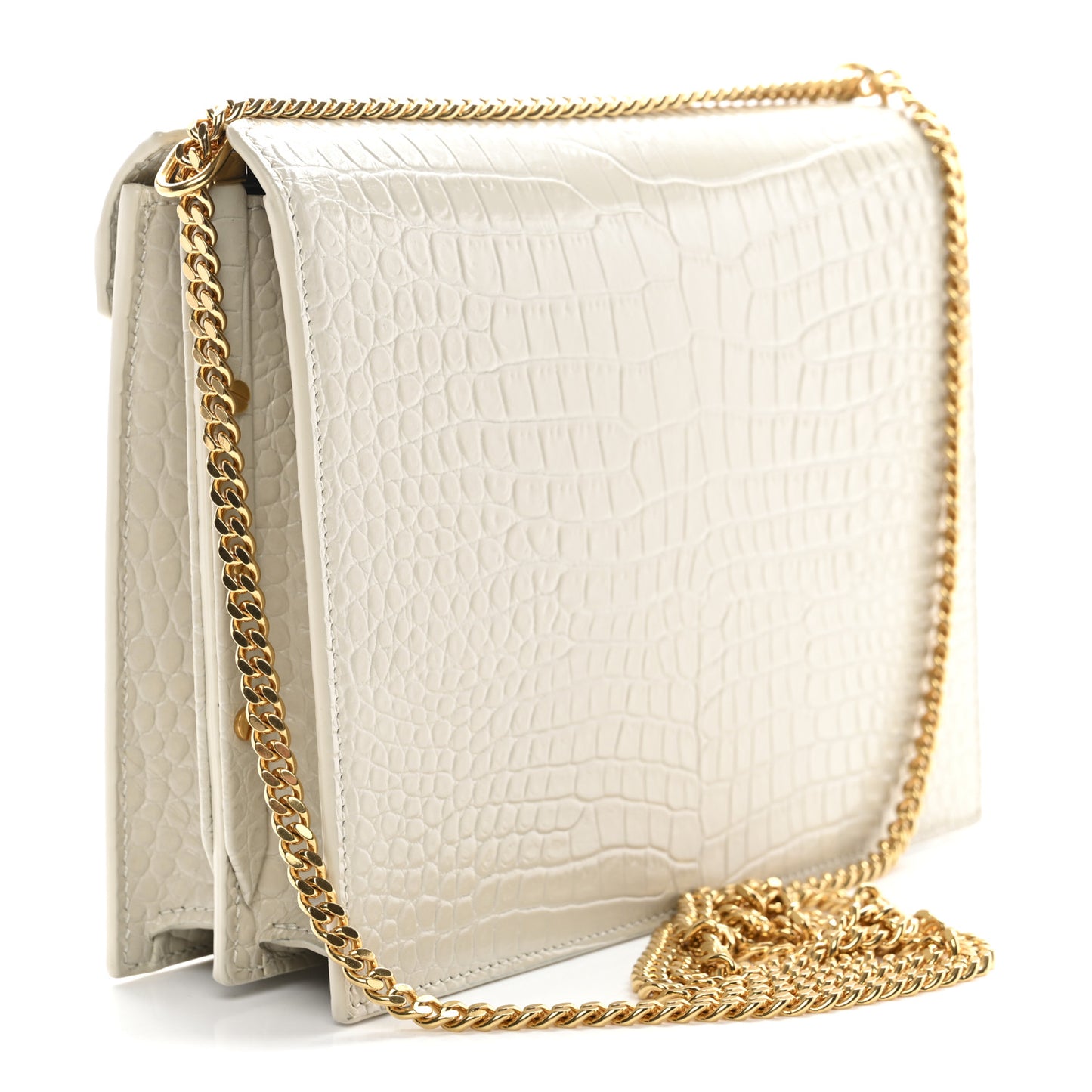 Calfskin Crocodile Embossed Monogram Cassandra Clasp Bag Crema Soft
