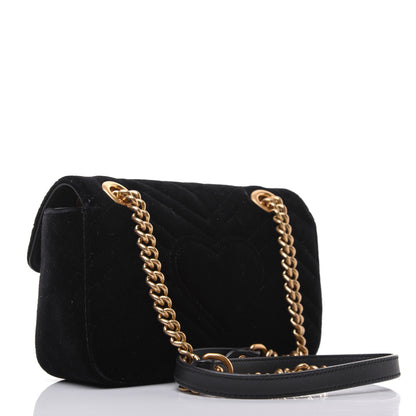Gucci Velvet Matelasse Mini GG Marmont Shoulder Bag Black 3 of 18