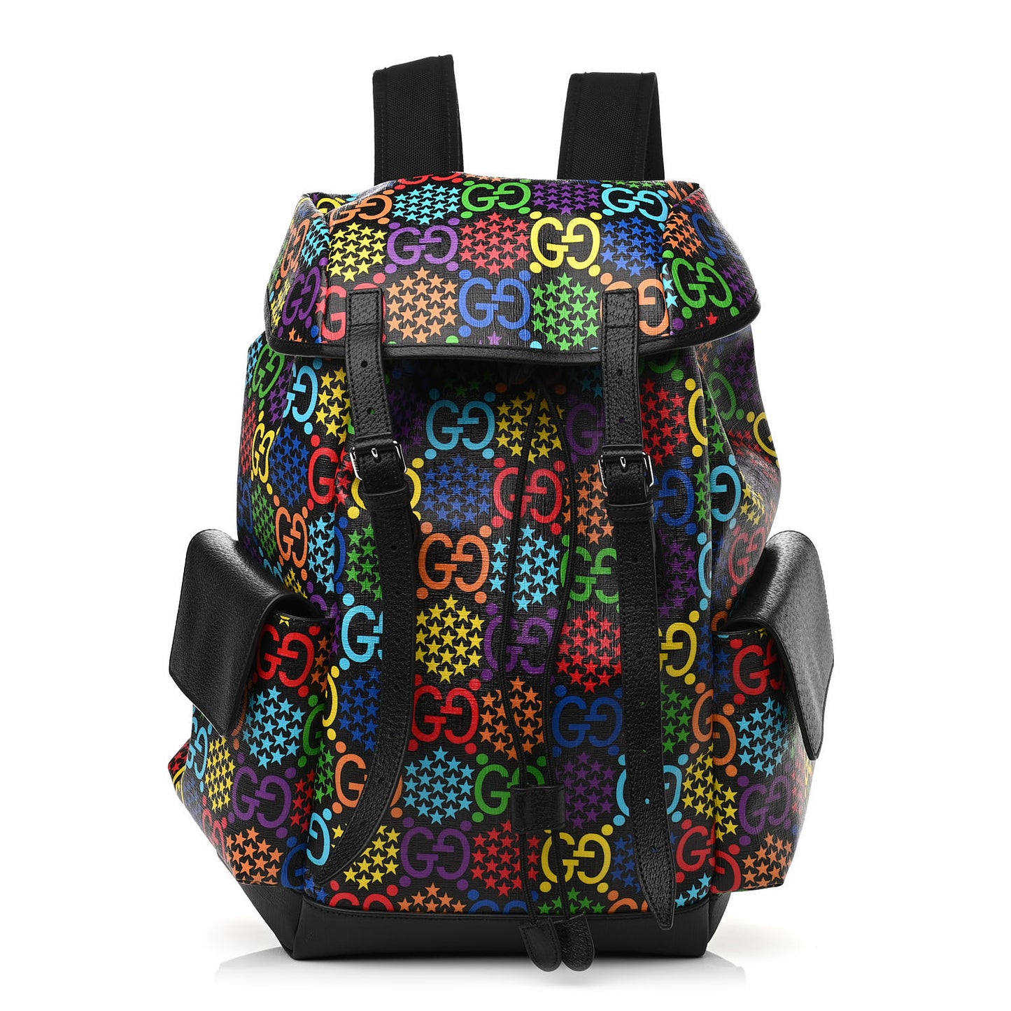 GG Supreme Monogram Psychedelic Medium Double Buckle Backpack Black Multicolor