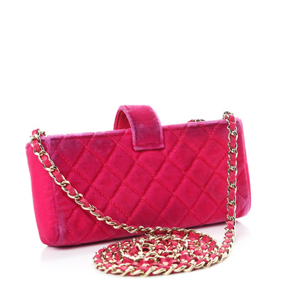 Chanel Velvet Quilted Mini Phone Holder Crossbody Bag Pink 3 of 15