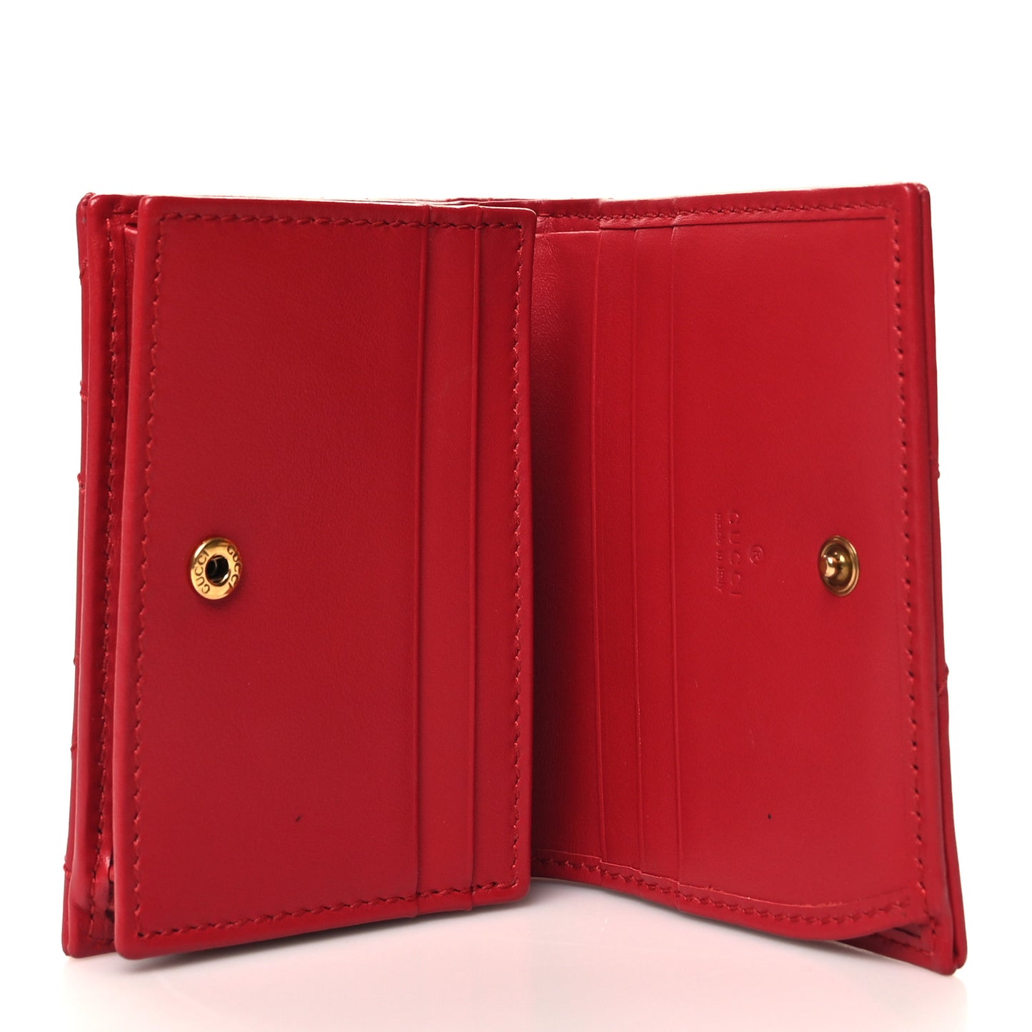 Calfskin Matelasse GG Marmont Card Case Wallet Hibiscus Red