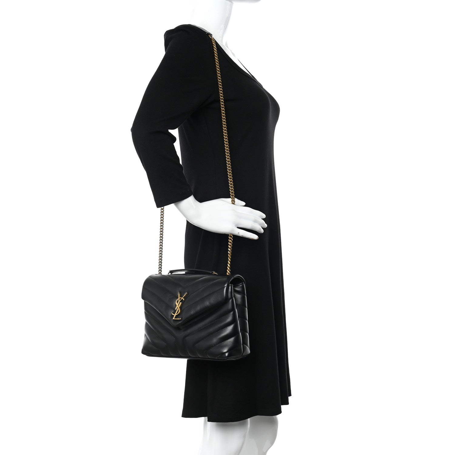 Saint Laurent Calfskin Y Quilted Monogram Small Loulou Chain Satchel Black 2 of 12