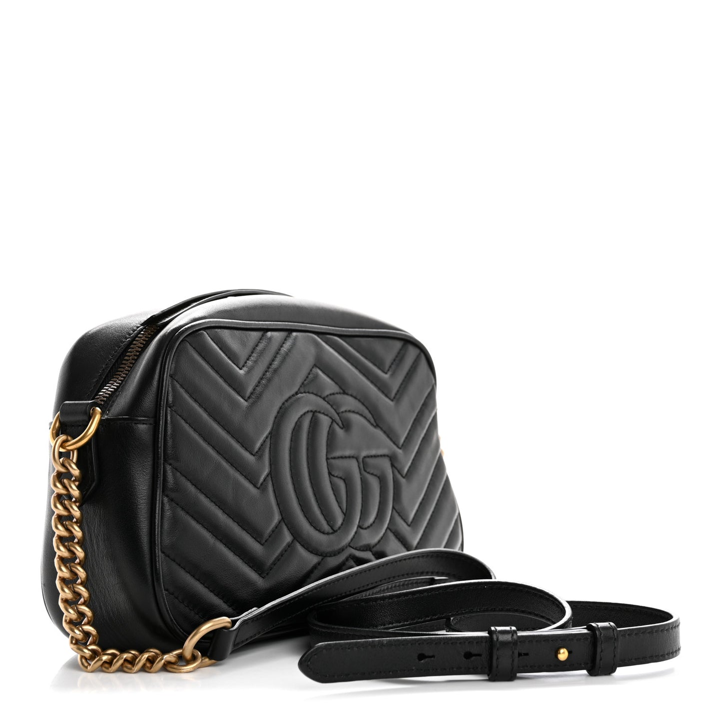 Calfskin Matelasse Small GG Marmont Chain Shoulder Bag Black