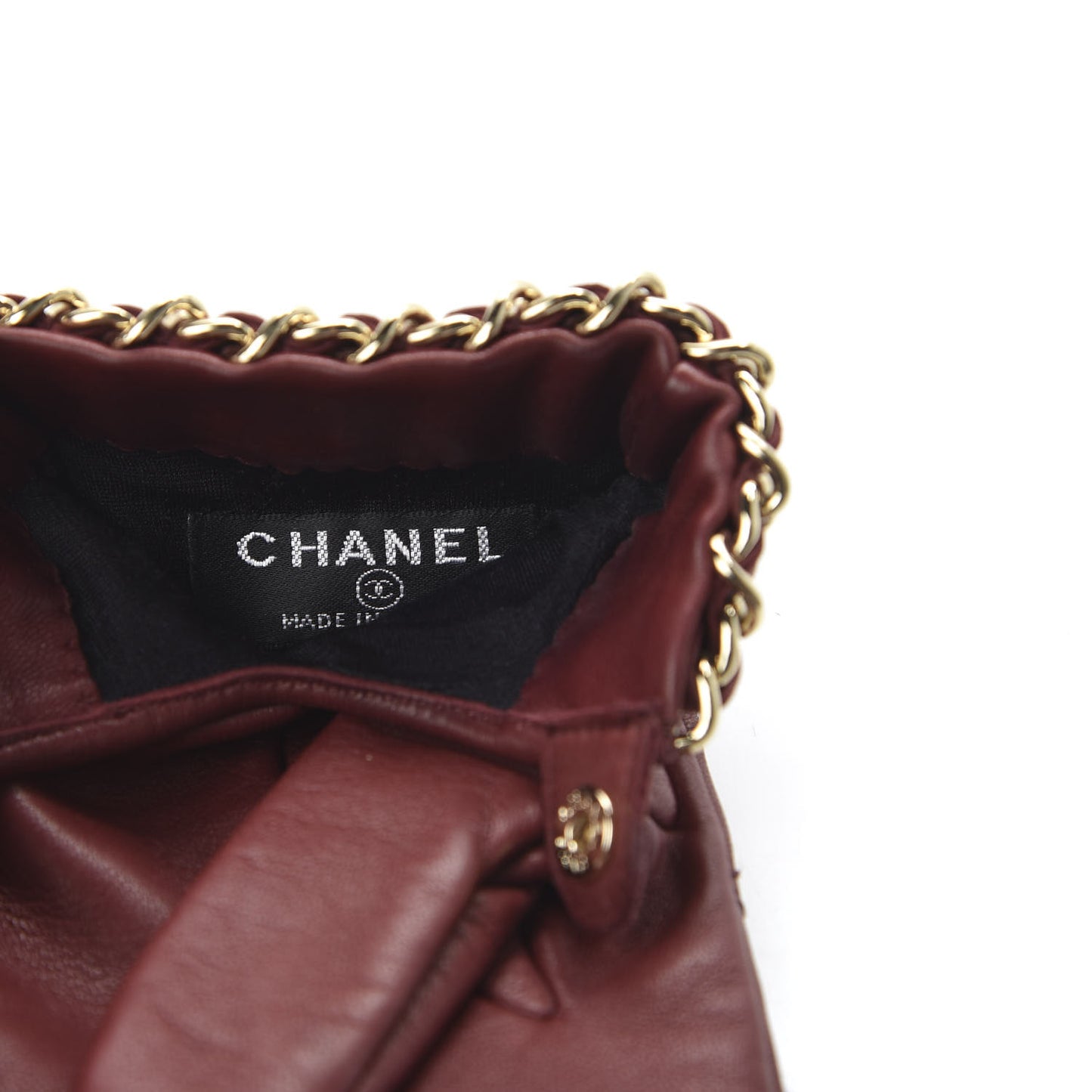 Lambskin Stitched Chain CC Gloves 7.5 Burgundy