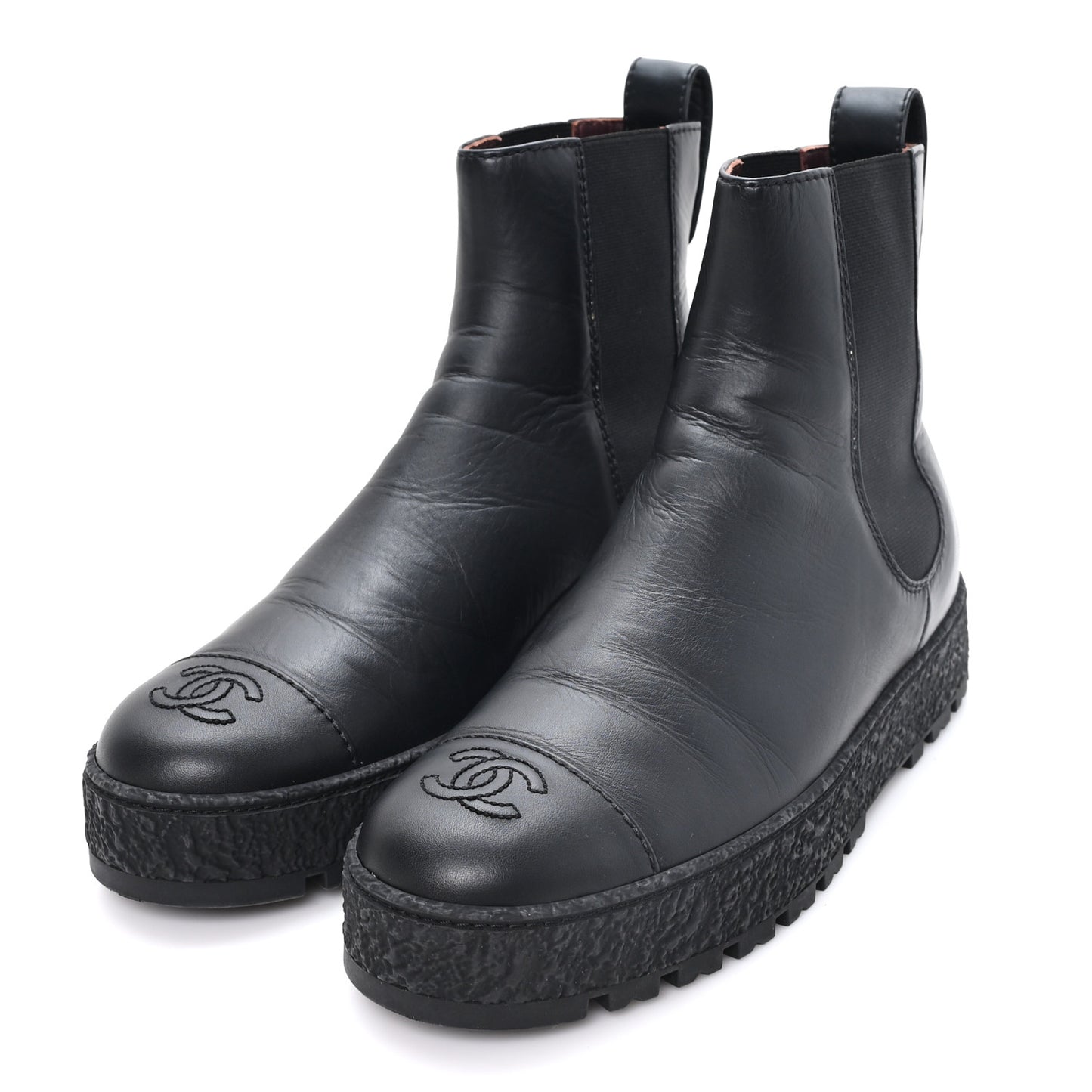 Calfskin Cap Toe CC Ankle Boots 39.5 Black