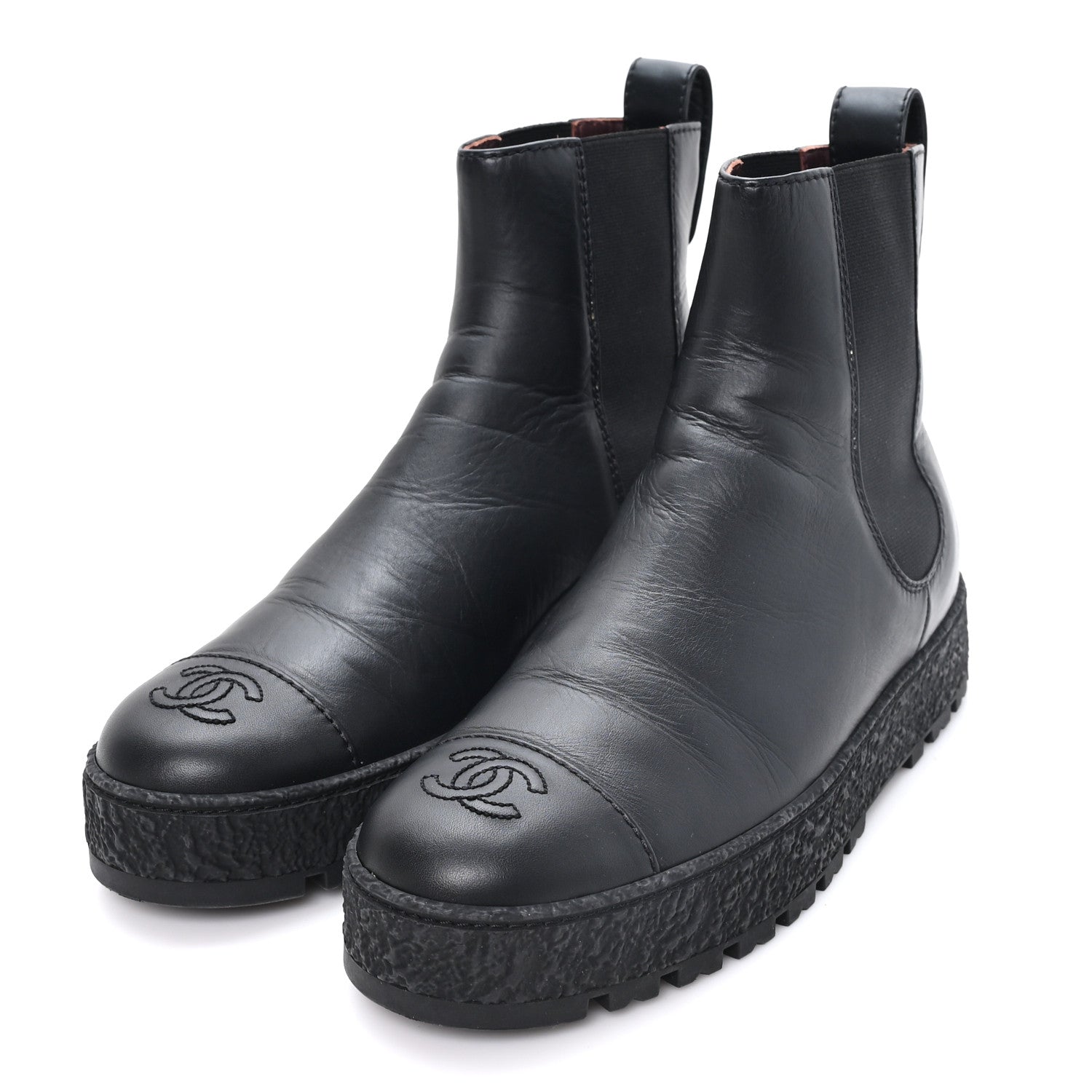 Chanel Calfskin Cap Toe CC Ankle Boots 39.5 Black 4 of 10