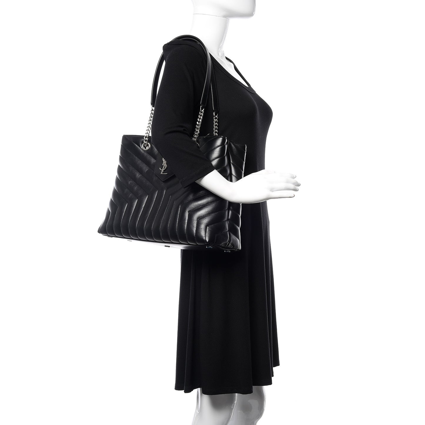 Calfskin Y Quilted Monogram Large Loulou Shopper Black