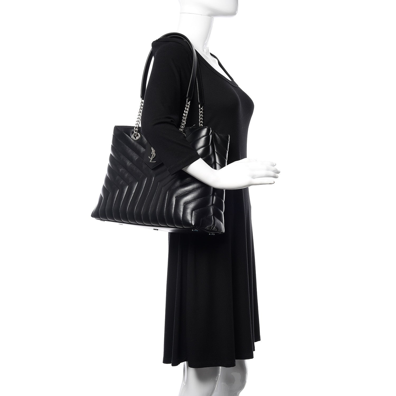 Saint Laurent Calfskin Y Quilted Monogram Large Loulou Shopper Black 2 of 11
