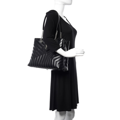 Saint Laurent Calfskin Y Quilted Monogram Large Loulou Shopper Black 2 of 11