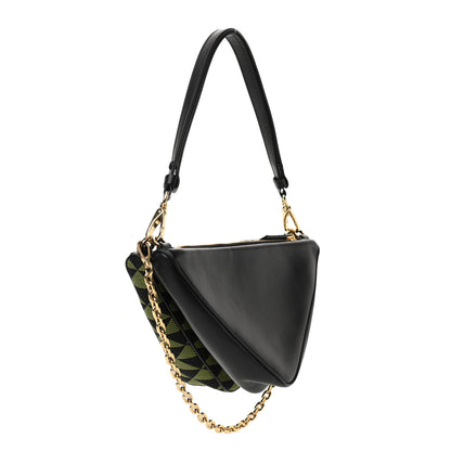 Prada Jacquard Calfskin Triangolo Symbole Embroidered Mini Triangle Double Bag Black Edera 4 of 21