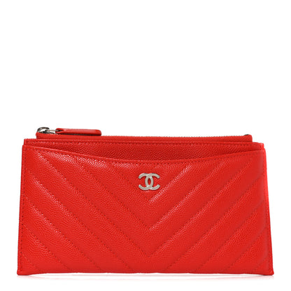 Chanel Caviar Chevron Quilted Zip Pouch Red 1 of 8