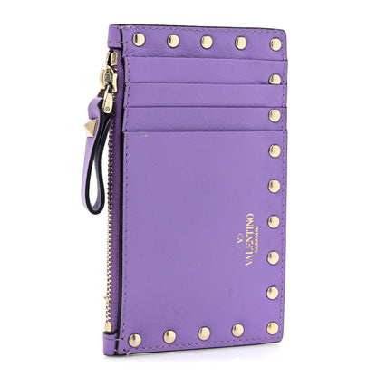 Valentino Garavani Calfskin Rockstud Coin Case Card Holder Glicine 4 of 12