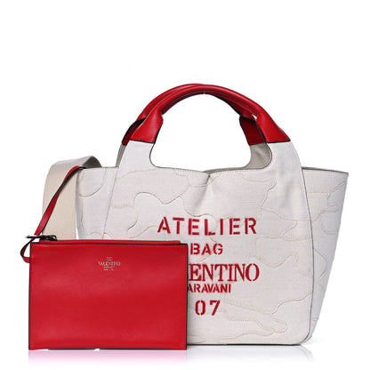 Valentino Garavani Canvas Atelier 07 Camouflage Edition Medium Tote Bag Naturale 3 of 17
