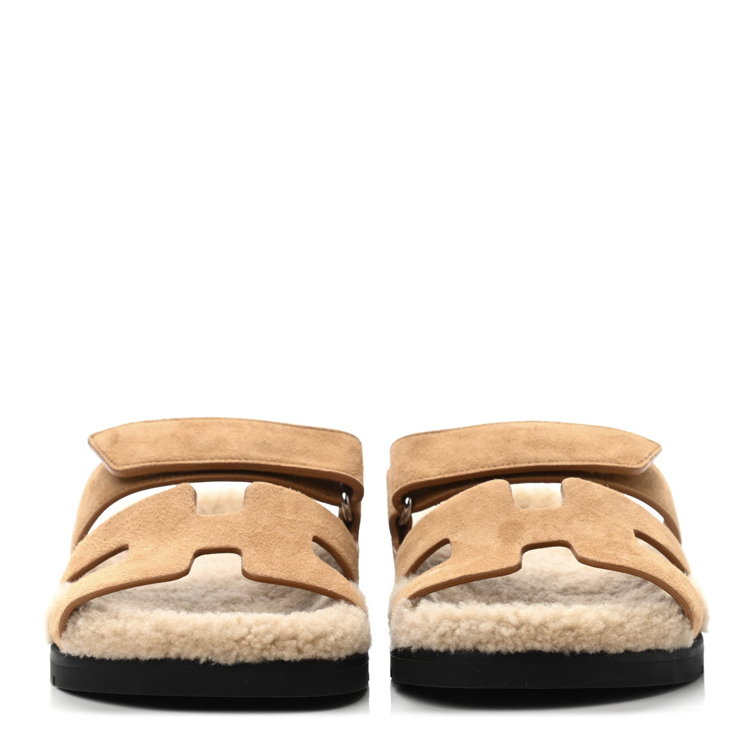 Hermes Suede Goatskin Woolskin Womens Chypre Sandals 35 Golden Beige 2 of 4