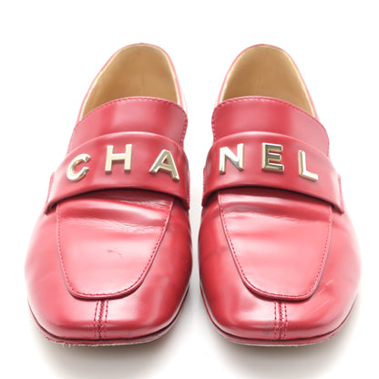 Chanel Shiny Calfskin Logo Loafers 36.5 Red 3 of 9