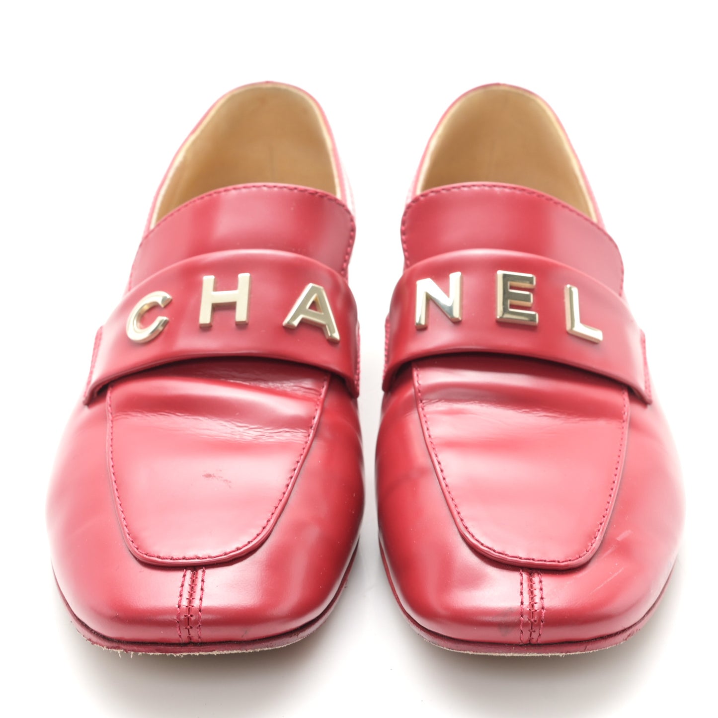 Shiny Calfskin Logo Loafers 36.5 Red