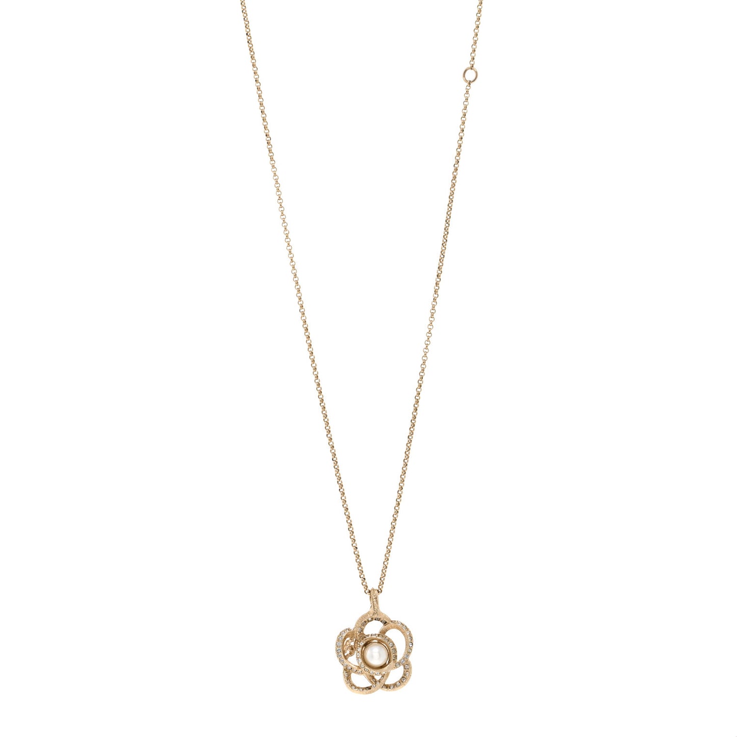 Crystal Pearl Camellia Necklace Gold